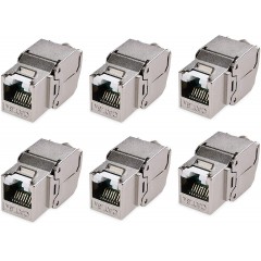 6-Pack RJ45 Shielded Cat6A Keystone Jack with Integrated Shutter
