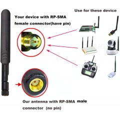 2 x 6dBi 2.4GHz 5GHz Dual Band WiFi RP-SMA Antenna + 2 x 20cm U.fl/IPEX Cable for Wireless Routers Mini PCIe Cards Netwo