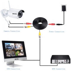 60 Feet All-in-One Video Security Camera Power Extension Cable Wire for CCTV Surveillance Camera DVR NVR System BNC Conn
